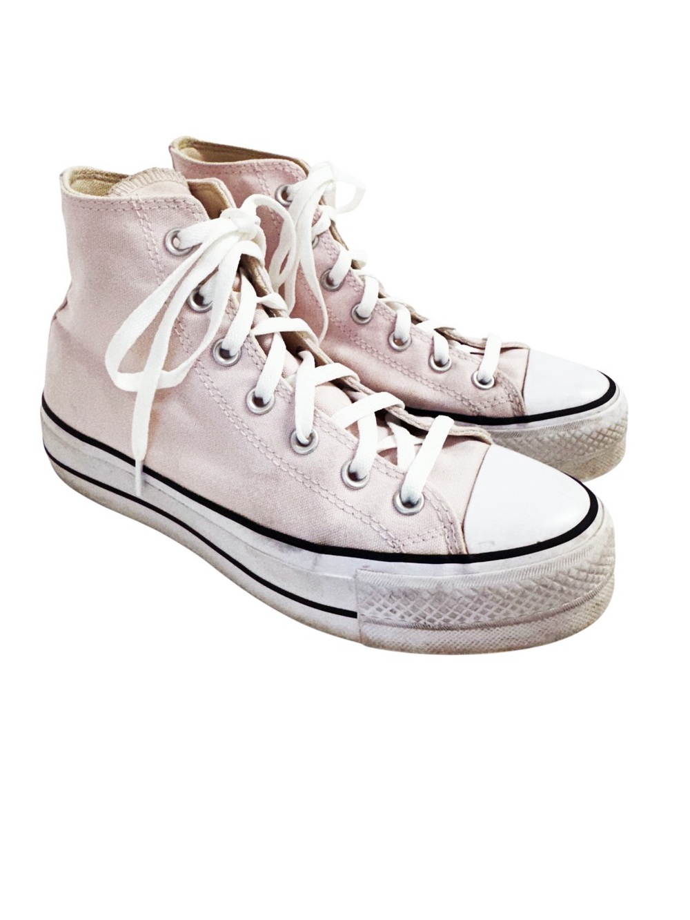 CONVERSE Pink Hightop Canvas Sneakers Platform, Lace Up Size 8